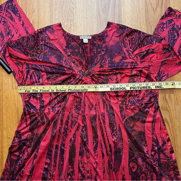 Energie One World Wear Size 2X Babydoll Boho 90's Y2K Beaded V-Neck Flowy Top - Picture 10 of 11